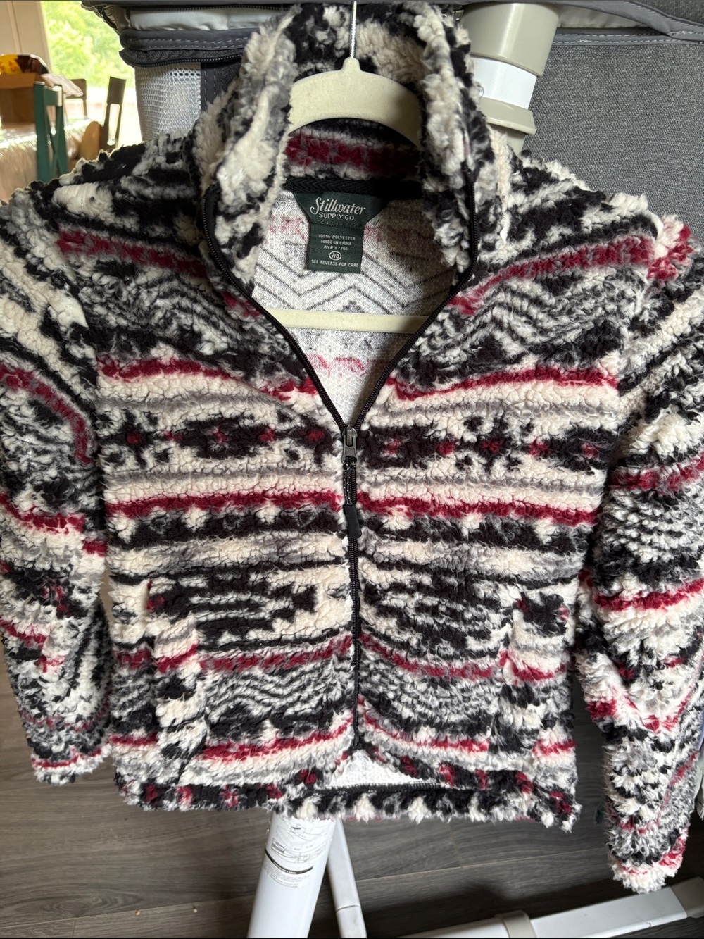 Stillwater Supply Co Girls Sherpa Fleece Jacket NWT Burgundy White Full Zip